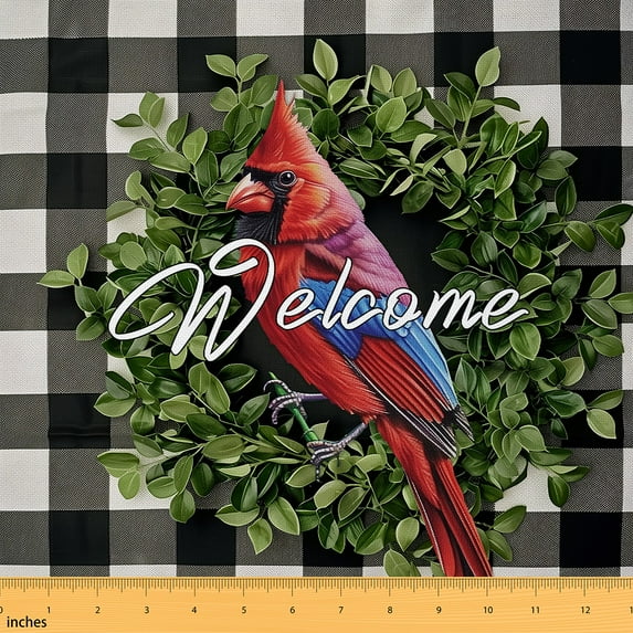 Cardinal Bird Fabric By The Yard,Leaf Upholstery Fabric,Botanical Rustic Protect Nature Theme Decorative Fabric,Ancient Birds Farmhouse Plaid Indoor Outdoor Fabric,10 Yards