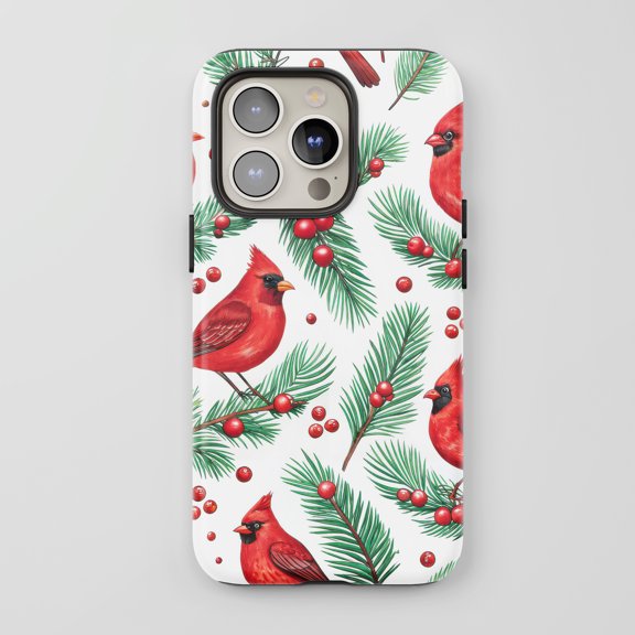 Cardinal Bird For All iPhone Series Protective Phone Case Watercolor Nature Red Green White