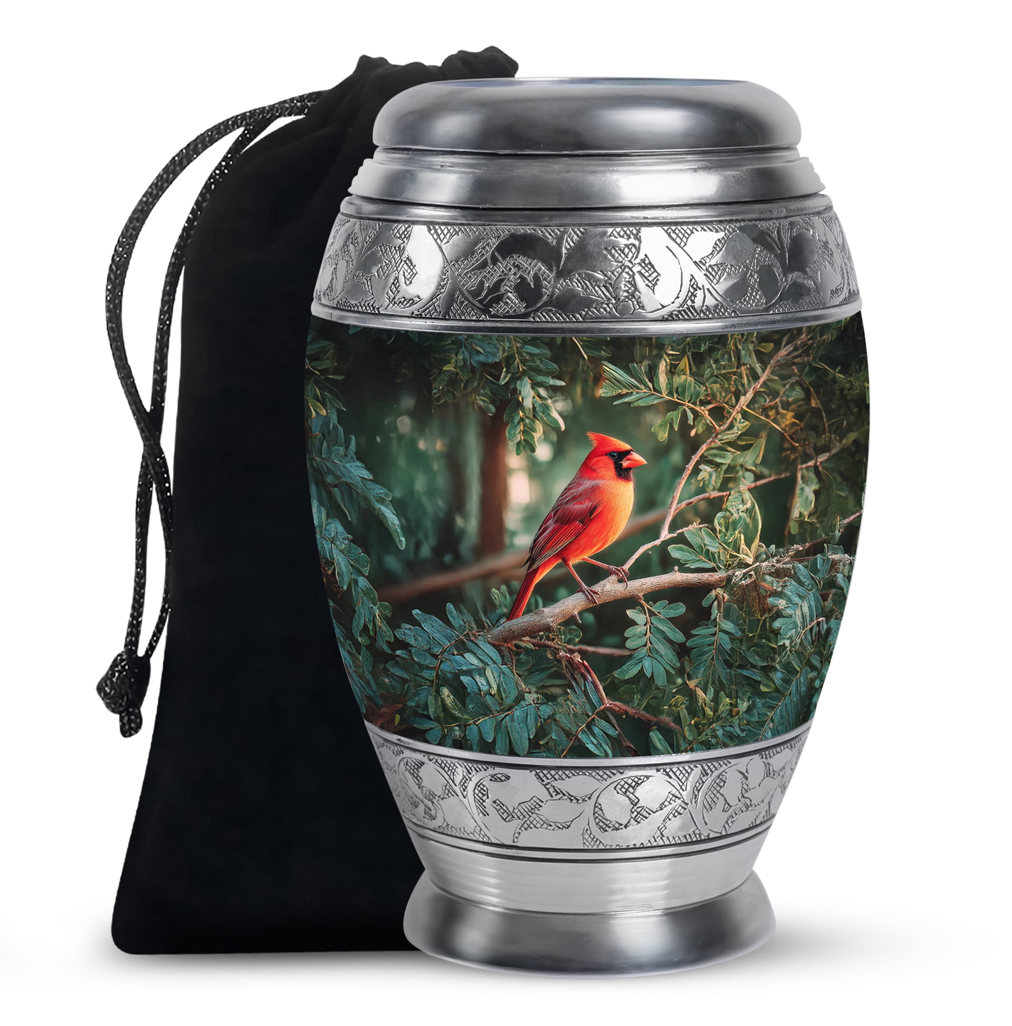 Cardinal Bird Funeral Urns For Adult Male, Large Green Cremation Urns For Human Ashes Adult Female, Memorial Urn For Mom, Leaf Burial Urn For Human Ashes, 10 Inch