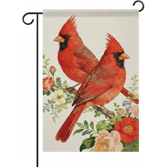 Cardinal Bird Garden Flag 12x18 Inch Double Sided Burlap Red Cardinal Winter Snow Scene Outdoor Yard Welcome Decoration for Front Porch