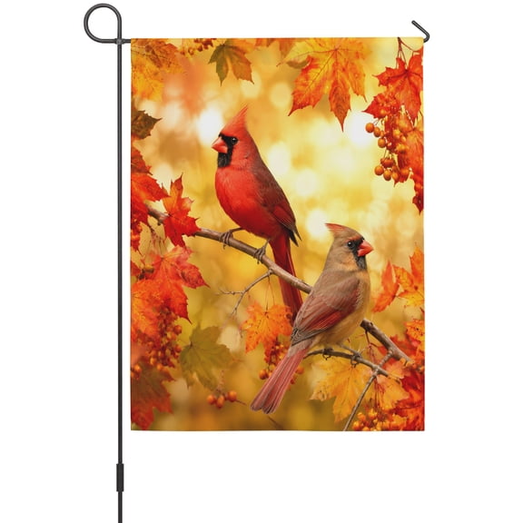 Cardinal Bird Garden Flag 12x18 Inch Fall Red Bird Orange Maple Leaf Tree Branch Forest Double Sided Outdoor Garden Flags Welcome House Flag Decorative Yard Flags for Outside Holiday Decoration