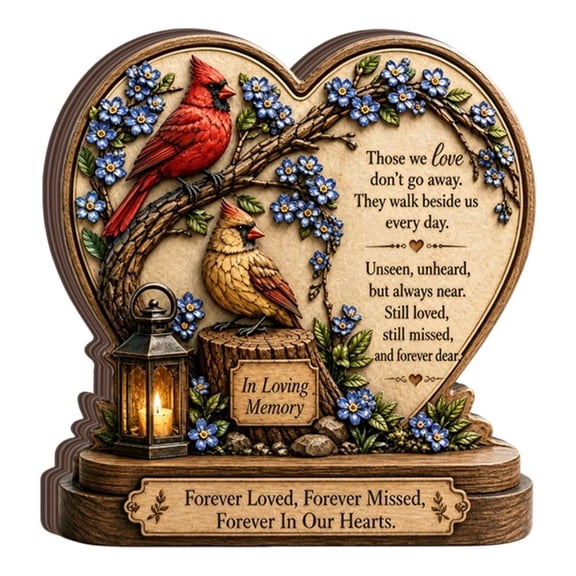 Cardinal Bird Memorial Ornament Heart Wreath Decor Remembrance Table, Heartfelt Memorial Gift