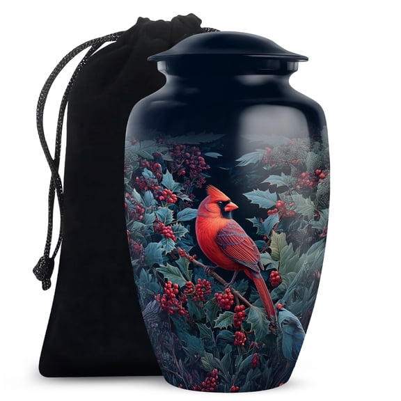 Cardinal Bird Memorial Urns for Human Ashes Adult Female – Large Red Bird Urn for Ashes for Women – Decorative Flower Cremation Urn for Mother – Black Funeral Urns for Adult Male – 10 Inch