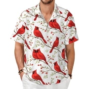 Cardinal Bird MenS Short-Sleeved Shirts with All-Over Prints for Indoor and Outdoor Wear