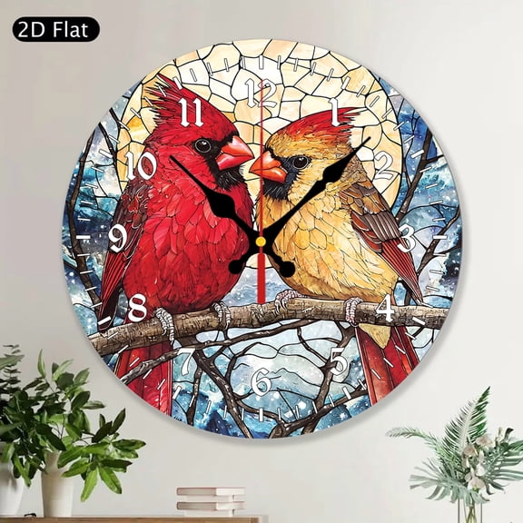 Cardinal Bird Nature Inspired Round Wall Clock, Memorial Home Decor Gift