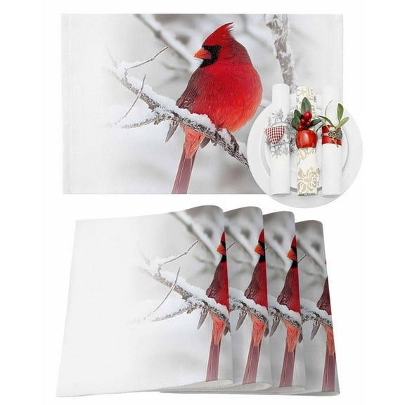Cardinal Bird Placemats Set of 8 Christmas Winter Heat Insulation Washable Place Mats, Rustic Non-Slip Table Mats for Dining Table Party Kitchen Decor,13x19 Inch