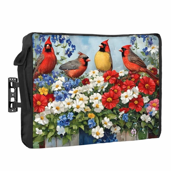 Cardinal Bird Poppy Waterproof Outdoor TV Cover, 4th of July Outside Weatherproof TV Enclosures for 30 to 32 Inch LCD Television Shield Flat Screen Protectors