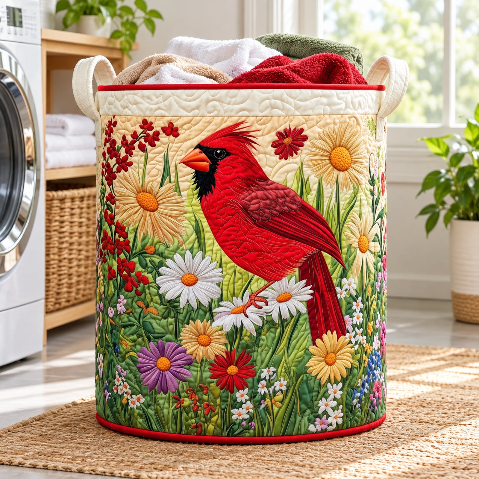 Cardinal Bird Quilted Laundry Basket, Collapsible Fabric Storage Hamper ...