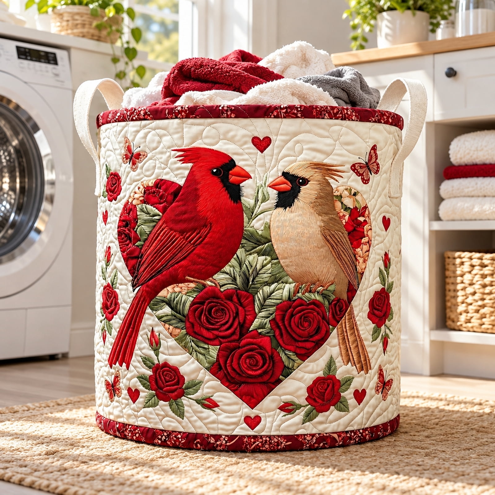 Cardinal Bird Quilted Laundry Basket, Collapsible Fabric Storage Hamper ...