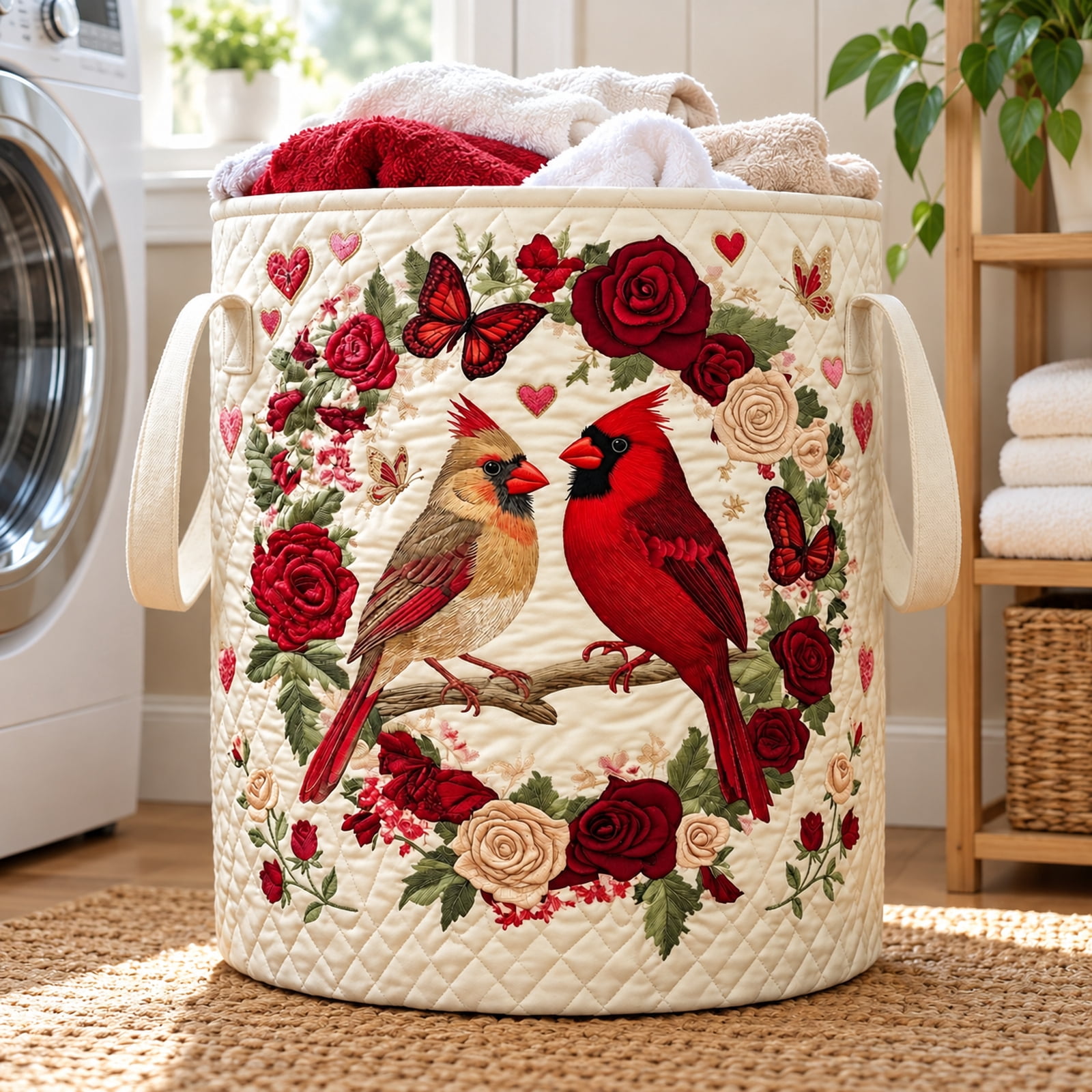 Cardinal Bird Quilted Laundry Basket, Collapsible Fabric Storage Hamper ...