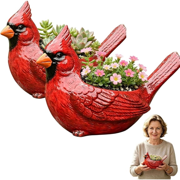Cardinal Bird Resin Planter with Drainage Hole 2Pcs