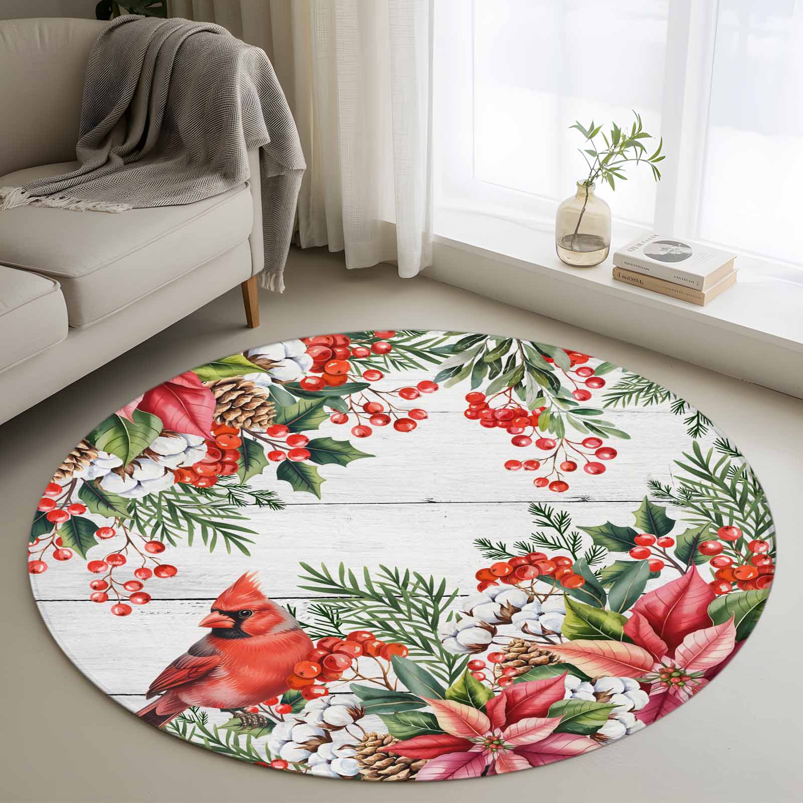 Cardinal Bird Round Rug 4ft Washable Circle Entryway Rugs Non Slip ...