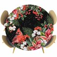thumbnail image 1 of Cardinal Bird Round Tablecloth, Fitted Table Cover with Elastic for 45"-54" Round Tables, Winter Poinsettia Pine Cones Berry Black Table Cloth Outdoor Indoor Dinning Party Waterproof Tablecloths, 1 of 7