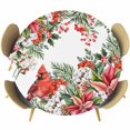 thumbnail image 1 of Cardinal Bird Round Tablecloth, Fitted Table Cover with Elastic for 55"-60" Round Tables, Winter Poinsettia Berry Pine Cones Floral Table Cloth Outdoor Indoor Dinning Party Waterproof Tablecloths, 1 of 7