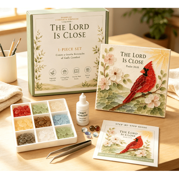 Cardinal Bird Sea Glass Art DIY Craft Kit, Complete Mosaic Picture Making Set with Glue Tweezers and Step‑by‑Step Guide