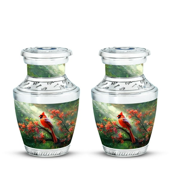 Cardinal Bird Serene Mini Cremation Urn - Timeless Small Memorial for Adult Females Funeral Urns For Human Ashes - Memorial Urns 3 Inch, Set Of 2