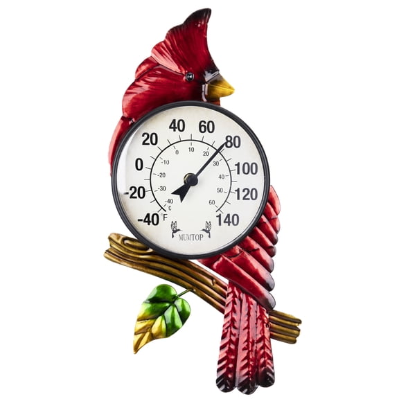 Cardinal Bird Shaped Outdoor Thermometer Metal Temperature Gauge, Easy-to-Read for Patio, Garden, Home & Office Decor