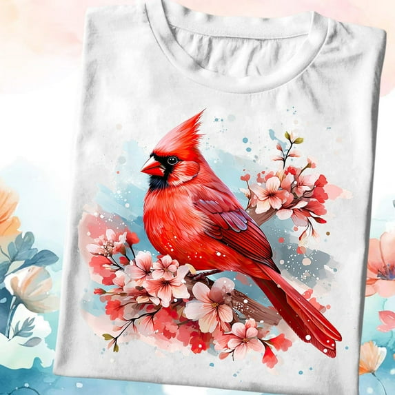 Cardinal Bird Shirt: Floral Spring Garden Tee SWEATSHIRT All Size S-5XL