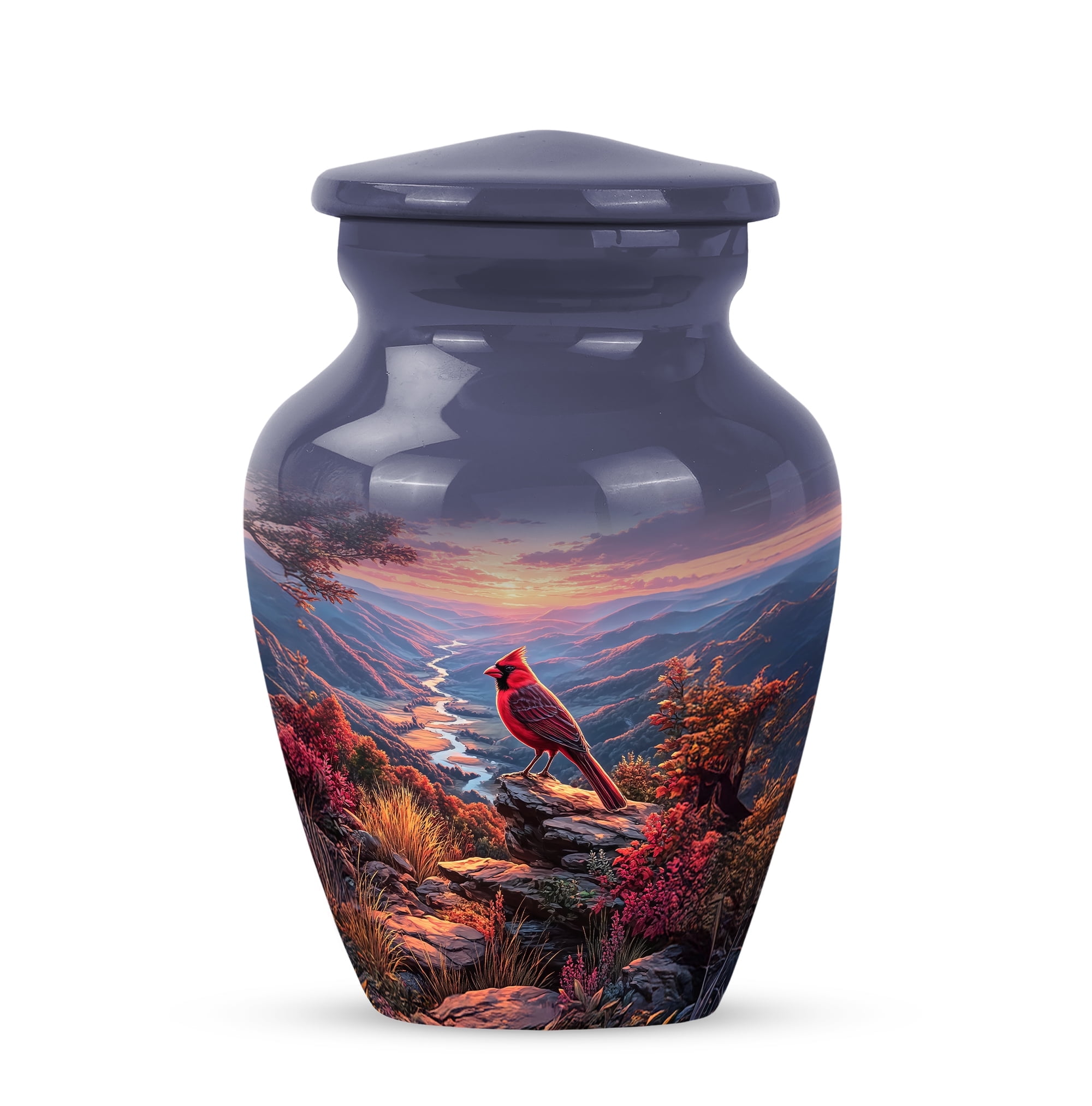 Cardinal Bird Small Urn For Human Ashes Adult Male - Cloud Keepsake Decorative Burial Urn For Women - Grey Funeral Tiny Urns For Memorial - Mini Sunset Cremation Urns For Adults 3 Inch