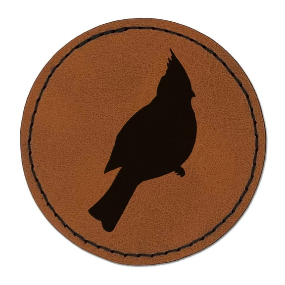 Cardinal Bird Solid 2.5" Faux Leather Round Engraved Iron-On Patch - Brown
