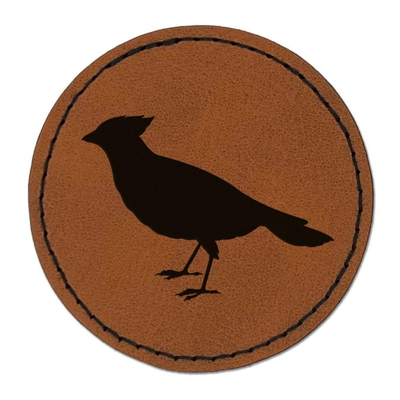 Cardinal Bird Standing Solid 2.5" Faux Leather Round Engraved Iron-On Patch - Brown