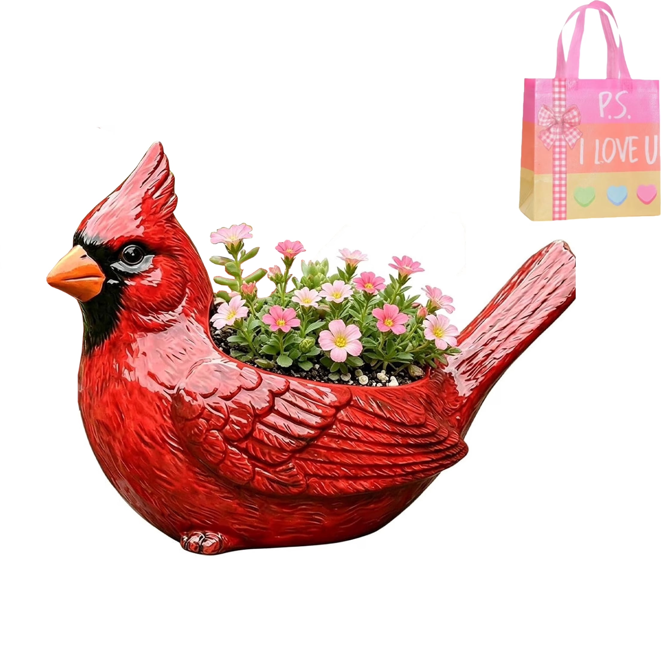 Cardinal Bird Succulent Planter 1Pcs Red Cardinal Flower Pot Resin with Drainage Hole for Indoor Outdoor Plants Cute Animal Plant Pot Garden Desk Decor Red