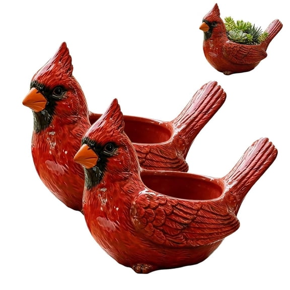 Cardinal Bird Succulent Planter, Cute Red Bird Flower Pot Decorative Indoor Outdoor Plant Pot for Succulents, Animal Planter with Drainage Hole, Unique Gift for Bird Lovers