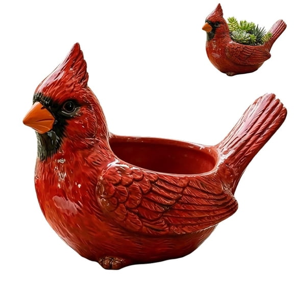 Cardinal Bird Succulent Planter, Cute Red Bird Flower Pot Decorative Indoor Outdoor Plant Pot for Succulents, Animal Planter with Drainage Hole, Unique Gift for Bird Lovers