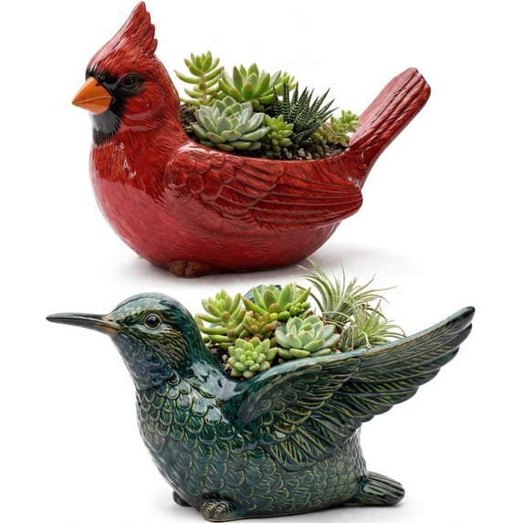 Cardinal Bird Succulent Planter – Red Resin Cardinal Outdoor Decor Planter – Decorative Animal Flower Pot for Garden, Patio, Balcony – Gift for Bird Lovers (Red & Rreen)