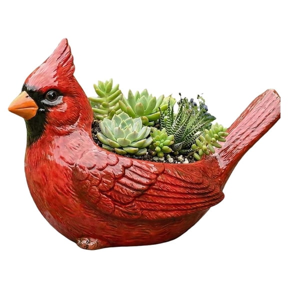 Cardinal Bird Succulent Planter, Robust Resin Northern Cardinal Flower Pot, Resilient Weather-Resistant Decorative Bird Figurine for Garden & Windowsill, 6-Inch Red Bird Pot