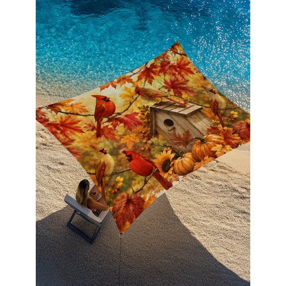 Cardinal Bird Sun Shade Sail 6.5' x 10', Fall Red Bird Orange Maple Leaf Tree Branch Backyard Rectangle Outdoor Sunshade Canopy, Waterproof UV Block Patio Covers for Garden Yard Beach