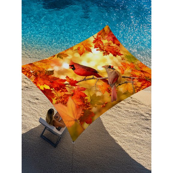 Cardinal Bird Sun Shade Sail 6.5' x 10', Fall Red Bird Orange Maple Leaf Tree Branch Forest Rectangle Outdoor Sunshade Canopy, Waterproof UV Block Patio Covers for Garden Yard Beach