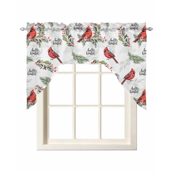 Cardinal Bird Swag Valances for Windows, Small Curtains Drapes, Berry Holly Branches Winter Plants Kitchen Window Curtains Over Sink Rod Pocket Window Treatment Valance for Bedroom/Bathroom 56"x36"