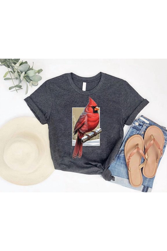 Cardinal Bird T-Shirt: Snowy Branch Winter Nature Apparel All Size S-5Xl