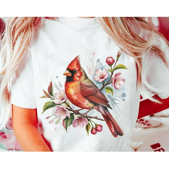 Cardinal Bird T-Shirt: Spring Flowers, Birdwatching Apparel All Size S-5Xl