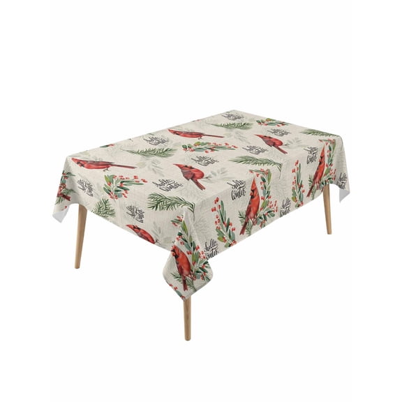 Cardinal Bird Table Cloth, Waterproof Tablecloth for Rectangle Tables, Holly Branches Berry Winter Beige Reusable Washable Fabric Table Cover for Restaurant Kitchen Dining Tables 60"x120"