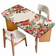 thumbnail image 1 of Cardinal Bird Table Cloths for 6 Foot Rectangle Tables, Pine Cones Poinsettia Berry Floral Beige Patio Waterproof Elastic Fitted Tablecloths, Washable Rectangular Table Cover for Camping, 1 of 8