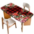 thumbnail image 1 of Cardinal Bird Table Cloths for 6 Foot Rectangle Tables, Poinsettia Pine Cones Berry Flowers Red Plaid Patio Waterproof Elastic Fitted Tablecloths, Washable Rectangular Table Cover for Camping, 1 of 8