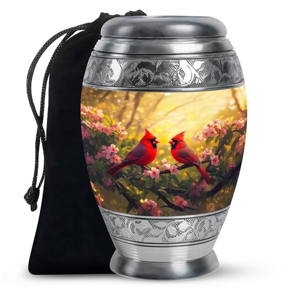 Cardinal Bird Urn for Ashes Adult, Decorative Funeral Urn - Cardinal Bird Theme Cremation & Memorial Sharing Urns for Ashes with Lid - 6inch, Medium Size with Velvet Bag - 1pcs