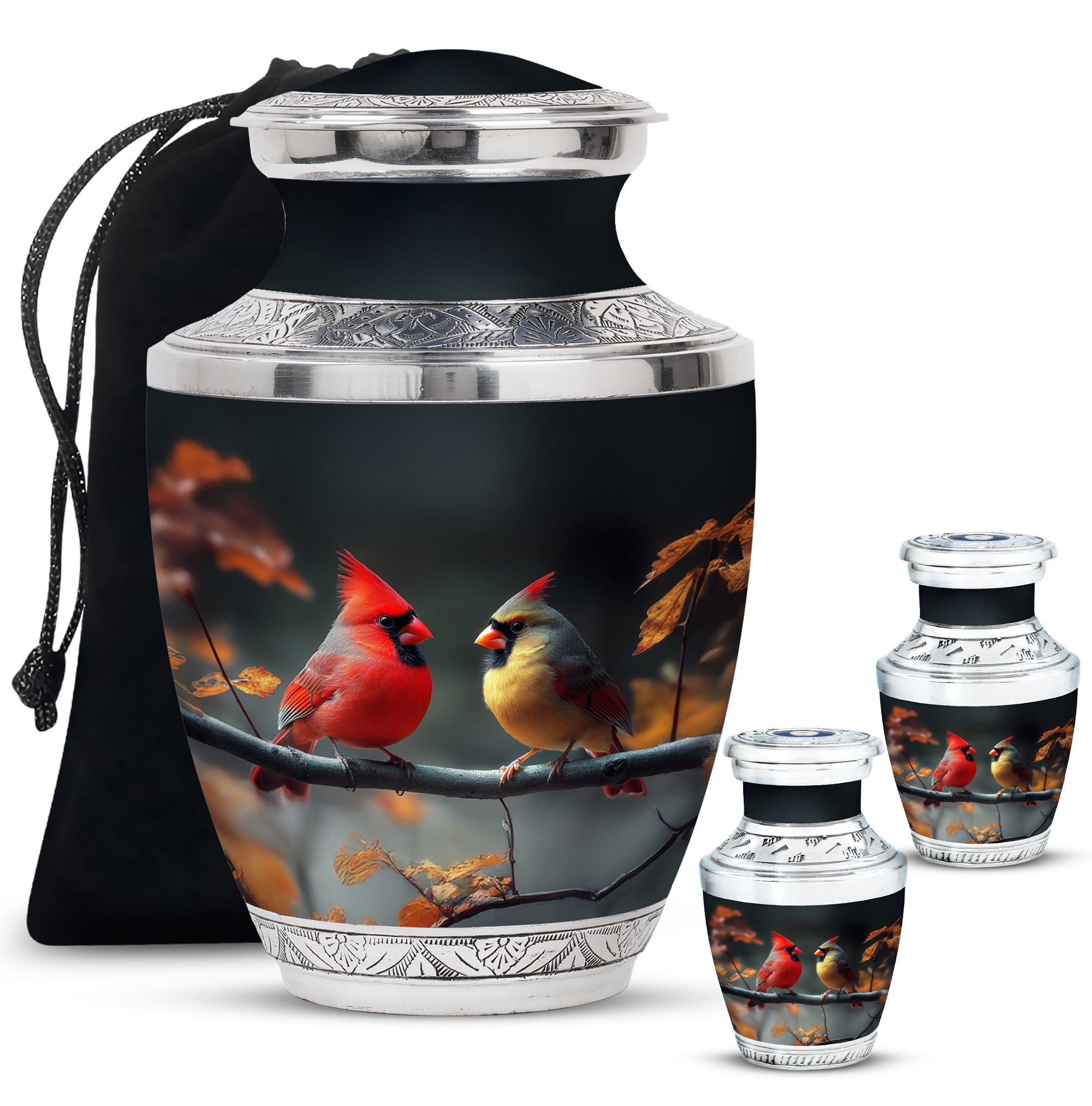 Cardinal Bird Urn for Ashes Adult Male, decorative Urns, Mini Urns for Human Ashes Keepsake, Urns for Human Ashes Adult Female, Mini Urns for Human Ashes Keepsake (Size - 10inch 1Pcs, 3inch 2Pcs)