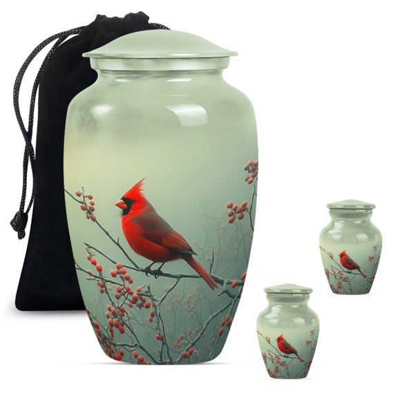 Cardinal Bird Urn for Human Ashes Adult Male, Cremation Urns Large Adult, Urn for Ashes for Women, Keepsake Urns for Cremation Ashes (Size - 10inch 1Pcs, 3inch 2Pcs)