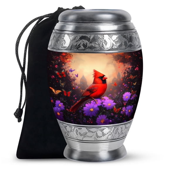 Cardinal Bird Urns for Ashes Adult Women - Cremation Urns for Mom - Burial Cardinal Bird Theme Funeral Urn with Secure Lid - Blue Urn for Ashes Adult Male6inch, Medium Size with Velvet Bag - 1pcs
