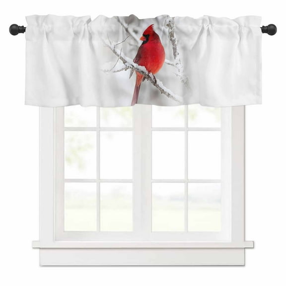 Cardinal Bird Valances for Windows Christmas Winter Rod Pocket Curtain Valance Window Treatment Short Curtains for Kitchen Living Room, 42"x12"