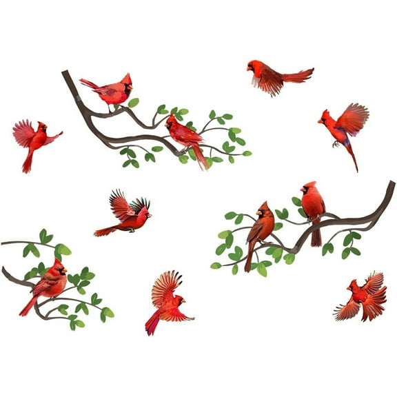 Cardinal Bird Wall Decals Cardinal Standing on Tree Branch Wall Stickers Animal Birds Self-Adhesive Sticker Vinyl Wall Decor DIY Wall Art for Kid's Room Nursery Decoration
