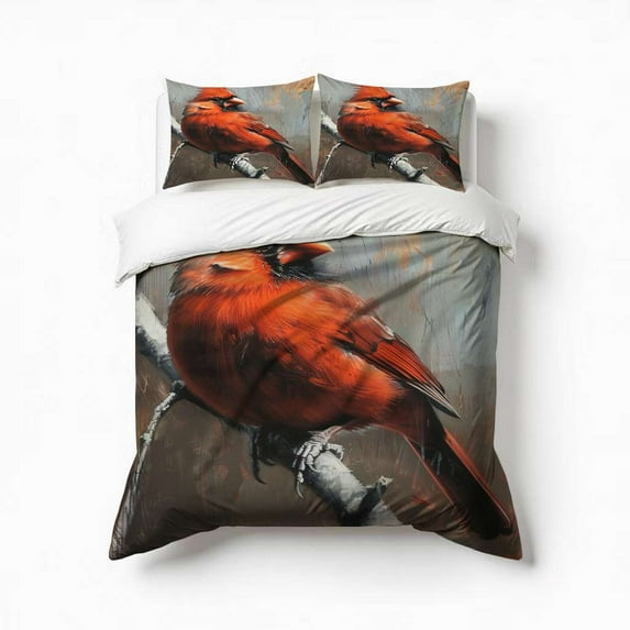 Cardinal Bird Winter Greenery Bedding Set 3 Pcs Soft Microfiber Quilt Cover For Bedroom Decor, Comforter Cover With 2 Pillowcase
