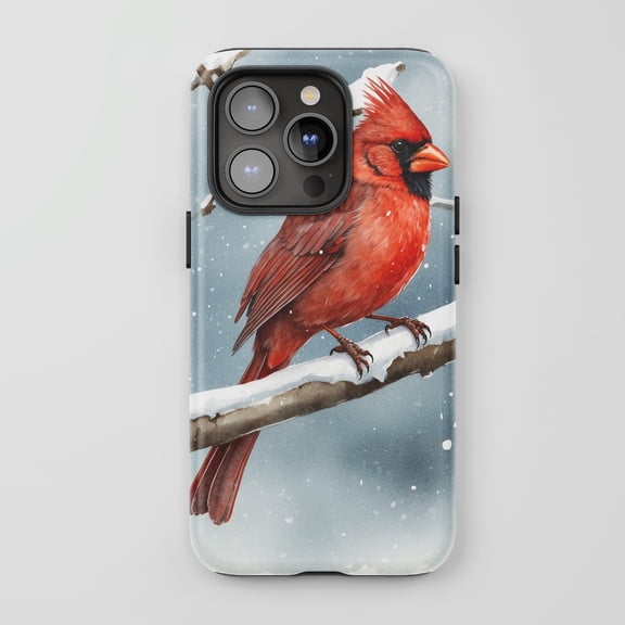 Cardinal Bird Winter Scene iPhone Case Protective Case Watercolor Style Blue