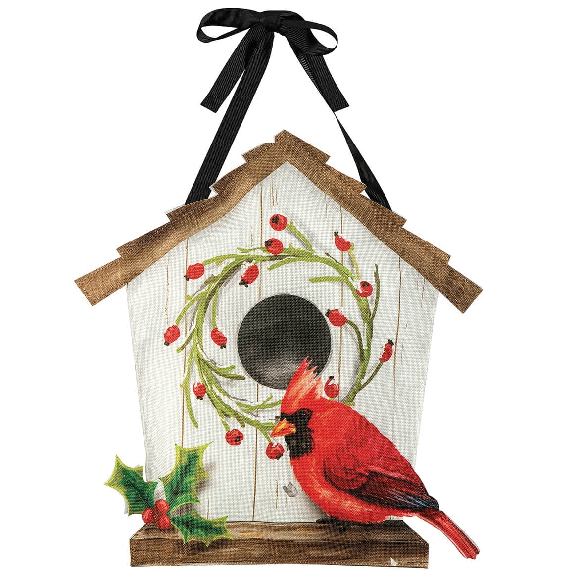 Cardinal Birdhouse Door Hanger Vibrant Christmas Decor with Realistic