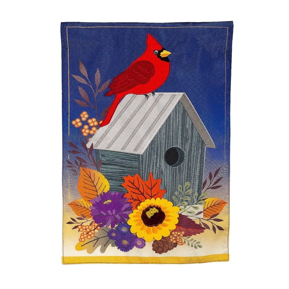 Evergreen Cardinal Birdhouse Garden Linen Flag