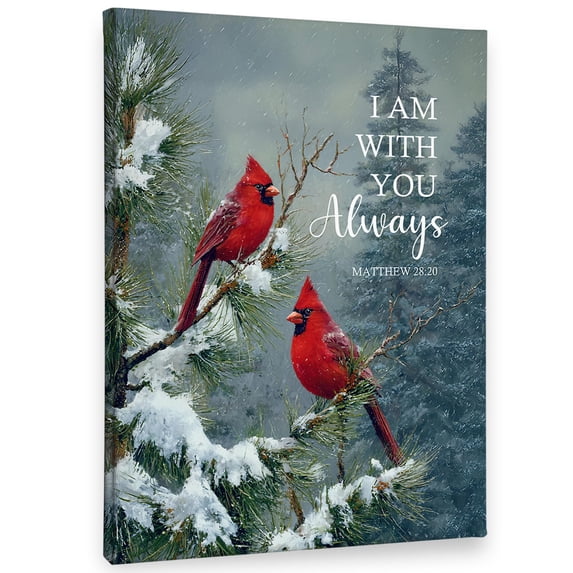 Two 2 Red Cardinal Birds Canvas Wall Art, Two Red Cardinals on Snowy Pine Branch ...