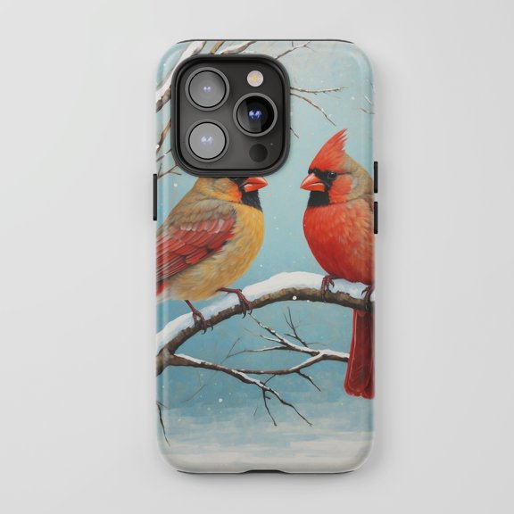 Cardinal Birds For All iPhone Series Tough Phone Case Winter Art Blue